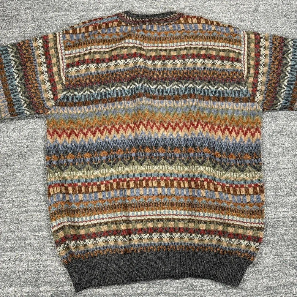 Waliki Sweater Men Medium Geometric Alpaca Knit Colorful Crewneck Boho Stripe